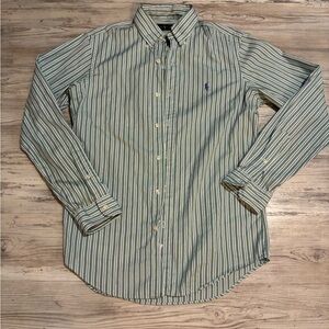 Ralph Lauren Men’s Green and White Striped Casual Shirt